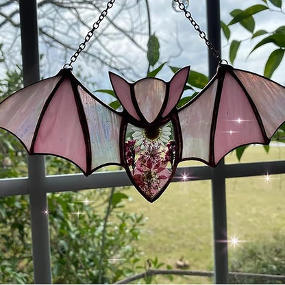 Colorful Acrylic Bat Decoration Window Hanging Suncatcher, Stunning Hanging Window Panels for Halloween Decoration, Acrylic Window Wall Art Decor for Living Room, Home, Office, Kitchen (Pink)