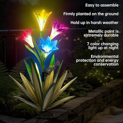 Homight Solar Metal Agave Lily Flower Garden Sculpture with LED Lights 30.3 Inch Waterproof Outdoor/Indoor Yard Decor Handmade Lawn Ornament Gift for Family Friends (2, Green)