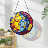 Stained Glass Moon and Sun Suncatcher with Hook and Chain, Handmade Window Hanging for Home and Garden, for Christmas, Party, Wedding, Birthday