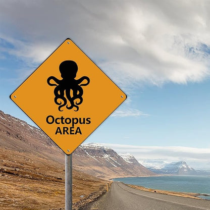 Caution Octopus Crossing XING Tin Sign Octopus Area Warning Street Sign Ocean Animal Novelty Caution Road Sign for Outdoor Home Driveway Garden Yard Park 15x15in
