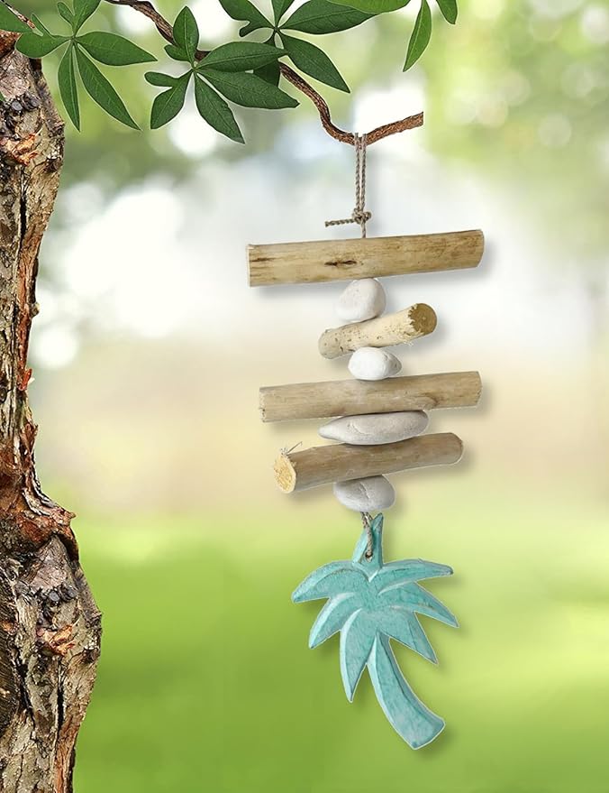 Driftwood Hanging Palm Tree Coastal Decor - Beach Wood Garland Indoor Outdoor Patio Garden Gift 15"