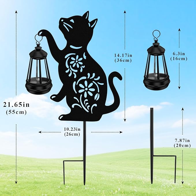 ZFNN Solar Garden Statues Cat Decor - Outdoor Metal Lantern Silhouette Stake, Waterproof Solar Lights for Yard Patio Lawn Pathway Art Decoration, Unique Gardening Gifts for Women Mom Cat Lovers