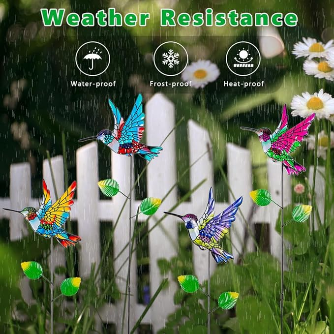 Decorative Garden Stakes,4 Pack Hummingbird Garden Decor for Outside,Metal Yard Art Spring Decor for Outdoor Porch Lawn Pathway
