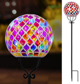 VCUTEKA Solar Outdoor Lights Garden Decor Mosaic Solar Garden Lights Waterproof Glass Ball LED Pathway Stake Light for Landscape Lawn Patio Yard Decoration 6 inch, Red