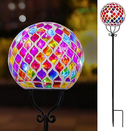 VCUTEKA Solar Outdoor Lights Garden Decor Mosaic Solar Garden Lights Waterproof Glass Ball LED Pathway Stake Light for Landscape Lawn Patio Yard Decoration 6 inch, Red