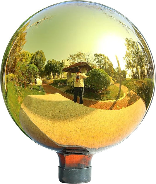 VCUTEKA Gazing Ball, Glass Mirror Polished Hollow Ball Reflective Garden Sphere, Gazing Globe for Home Garden Lawn Outdoor Ornament Yard Decorative 10-Inch, Gold