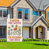 Perfectinsoy Pardon the Weeds I'm Feeding the Bees Garden Flag, No Mow Sign, Bee Keeper Yard Decor, Pollinator Garden Sign, Welcome Backyard Farmhouse Spring Outdoors Decor, Wildflower Bee Lover Gifts