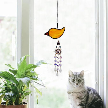 Handmade Cardinal Suncatcher with Sun Crystal Pendant, Stained Glass Window Hanging to Capture Rainbows, Meaningful Gift for Mom, Grandma, Garden Lovers-When Cardinals Appear