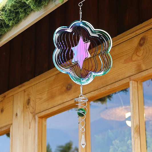 Phuryllic Wind Spinners Outdoor, Garden Decor, Bird Deterrents for Outside, 3D Metal Yard Decorations for Patio & Backyard, Unique Gardening Gifts for Women & Moms - Flower Star