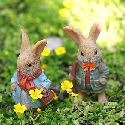 Garden Statues Resin Outdoor Rabbit Figurines Easter Bunny Garden Statue Cute Mini Bunny Figurine Sculpture Yard Animal Statues Yard Ornaments Decor