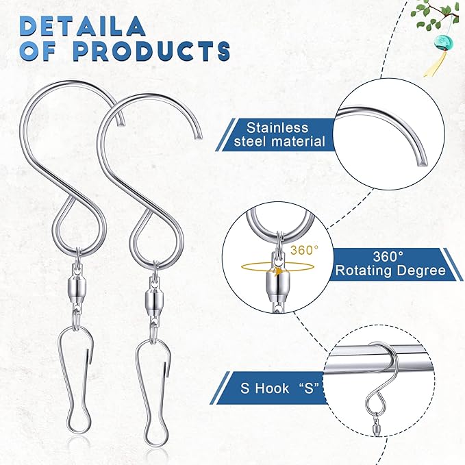 Mudder 1 Party Supply (4 Pack) Swivel Hooks Clips for Hanging Wind Spinners Crystal Twisters a