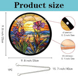CREATCABIN Flower Window Suncatchers Acrylic Stain Glass Window Hanging 9.8 Inch Round Wildflowers Sun Catcher Panels with Metal Chain for Indoor Outdoor Home Garden Ornaments Christmas Decor