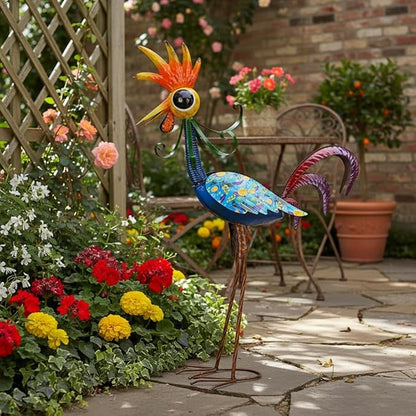 Metal Wacky Rooster Garden Statue, 31.5'' Rooster Decor Yard Statue Decorations Outdoor, Chicken Yard Art for Outside, Patio, Backyrad, Lawn(Royal Blue)