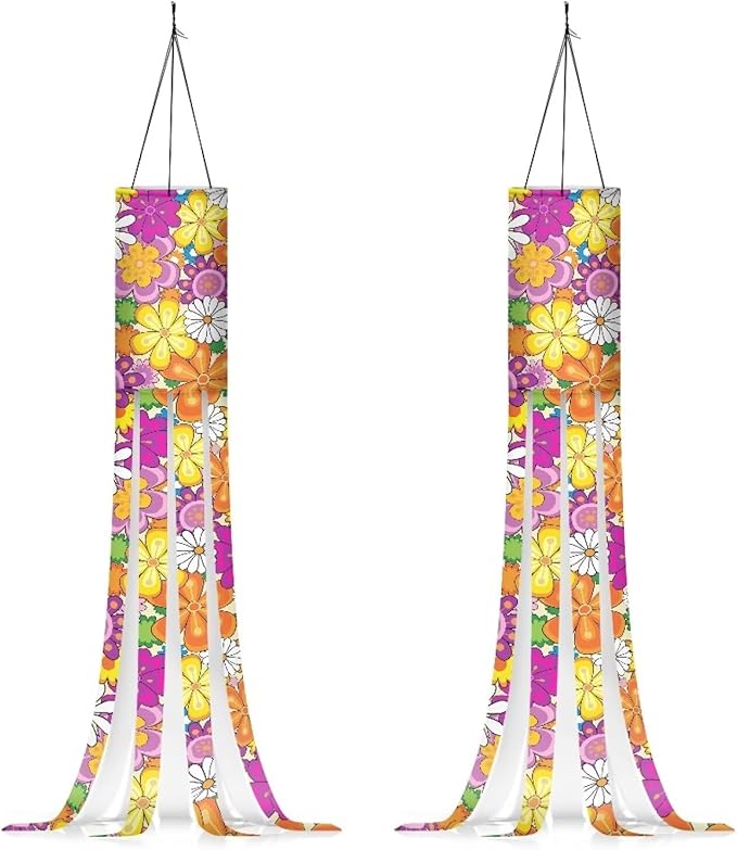 Colorful Hippie Flower Wind Sock with Tails, Lightweight Fabric Windsock Outdoor Hanging Decorations for Home Yard Yard Patio Lawn Garden, Red Christmas Decor