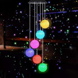 MorTime LED Solar Crystal Ball Wind Chime, 25" Mobile Hanging Wind Chime for Home Garden Decoration, Automatic Light Changing Color