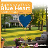 Happy Gardens Metal Garden Stake with Blue Heart Spinner (27” Tall - Glossy, Textured Finish) Decorative Large Outdoor Yard Art, and Outside Decor