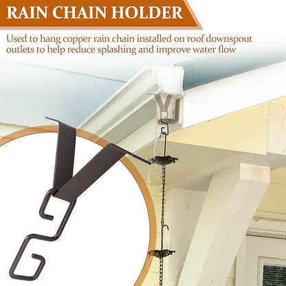Rain Chain Clip for Gutter Adapter, Outside Hardware Rain Catcher System V Style Copper Rain Chimes Downspout Holder Connector Hook, Rain Chain Water Diverter Accessories