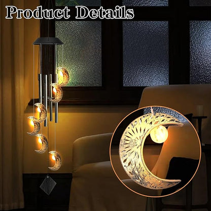 Solar Wind Chimes for Outside, Waterproof Hanging Moon Wind Chimes for Outside， Balcony Patio Garden Decoration, Gift for Loved Ones Friends and Neighbors(Moon)