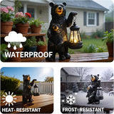 Solar Garden Statue Bear Family - 10" H Resin Outdoor Statue with Solar Powered Lantern - Welcome Bear Decor Outdoor, Unique Birthday Gifts for Women - Waterproof Patio Yard Decorations