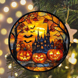 Gothic Halloween Castle Acrylic Suncatcher Stained Glass Effect Window Car Hanging Christmas Ornament Indoor Outdoor Decor Garden Sun Catcher Panel for Halloween Lover for Women Mom Grandma