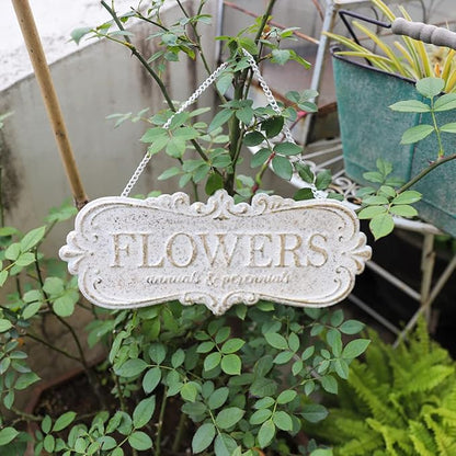 Chic Metal Garden Sign - Hanging Flower Sign Yard Decor - Rustic Farmhouse Backyard Outdoor Wall Decor