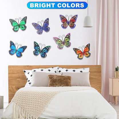 Jetec 8 Pcs Metal Butterfly Wall Decor 6.5 Inch Outdoor Butterflies Wall Art Sculpture 3D Butterfly Hanging Decoration for Spring Outside Fence Garden Yard Home Patio Balcony(Lovely Style)
