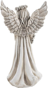 Angel Garden Statue Holding a Floral Wreath, Memorial Figurine for Patio, Lawn, Yard, Sympathy Gift Cemetery Grave, Ployresin 11.8 inch