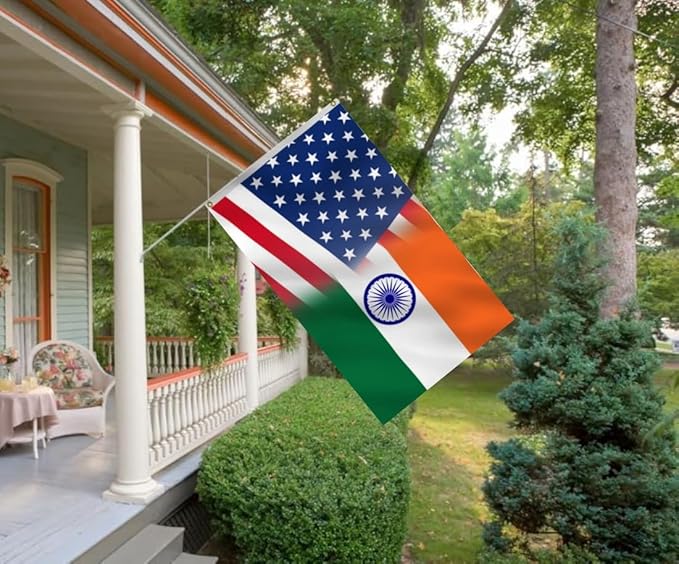 Indian American Combination Flag 2X3FT, Double Sided 3Ply, US India Flags, Men Women Banner,Vibrant Colors, Double Stitched with 2 Brass Grommets, Bar Garden Street Decoration, GYM, Office Decor,Indoor Outdoor Use,Gifts. (US-IN-X, 2x3ft3ply)