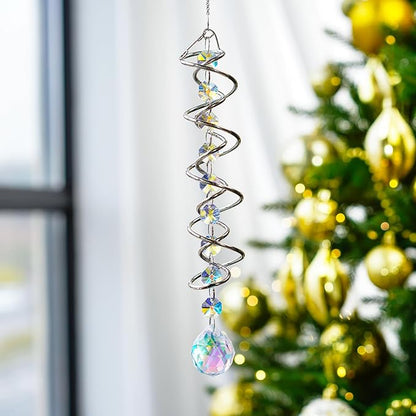 H&D HYALINE & DORA Gazing Ball Spiral Tail with AB Glass Ball Wind Spinner Spiral Hanging Rotating for Indoor Outdoor Decoration 20.5 Inch