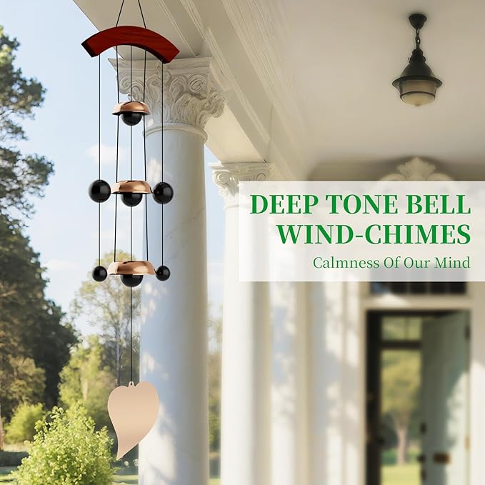 26'' Bell Wind Chimes for Outside Clearance, Temple Windchimes Outdoors w/3 Copper Bells, Memorial Wind Chime Gifts for Mom Grandma Neighbors, Feng Shui Wind Bell for Home Garden Patio Porch Zen Decor