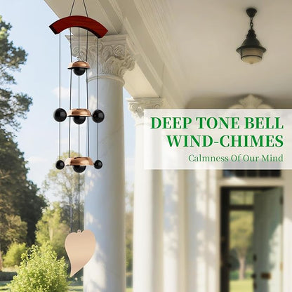 26'' Bell Wind Chimes for Outside Clearance, Temple Windchimes Outdoors w/3 Copper Bells, Memorial Wind Chime Gifts for Mom Grandma Neighbors, Feng Shui Wind Bell for Home Garden Patio Porch Zen Decor