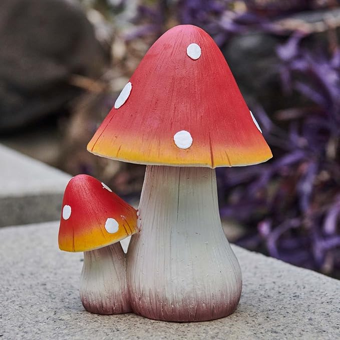 Mushroom Decor Fairy Garden Accessories - Outdoor Garden Decor Mushrooms Ornament for Garden Decoration Garden Gnome's Favorite Mushroom Statues (8" Red)