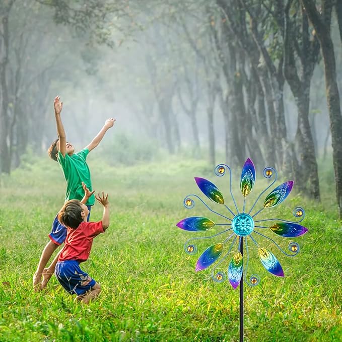 Metal Wind Spinners Outdoor 10” Dia Wind Spinners for Yard and Garden Kinetic Windmill Waterproof Wind Sculptures & Spinners for Patio Lawn Decor(37.8” H)