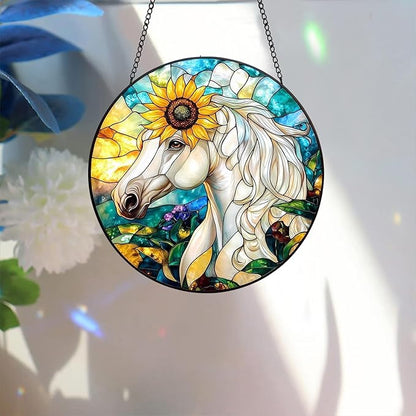 Bimkole Horse Stained Glass Suncatcher Window Hanging - Animals Indoor Window or Doorway Decoration - Handmade Sun Catcher Decor for Garden Home Christmas & Birthday Gifts 7.87x7.87 in