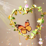 Heart Suncatchers Window Hanging, Colorful Crystal Suncatcher with Butterfly, Crystals Light Catcher with Prisms for Indoor Outdoor Home Garden Wedding Decor