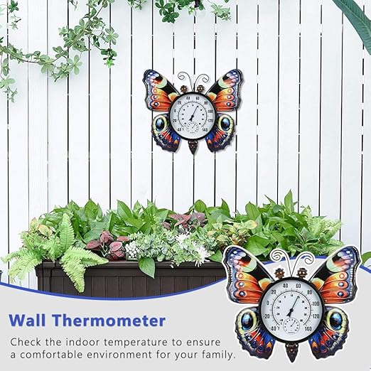 Large Outdoor Thermometer, Printed Butterfly Metal Indoor Wall Thermometer, 23.6" Outside Thermometer with Large Number for Patio Home Room Decor
