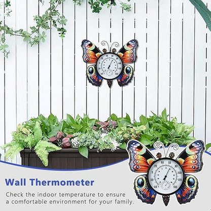 Large Outdoor Thermometer, Printed Butterfly Metal Indoor Wall Thermometer, 23.6" Outside Thermometer with Large Number for Patio Home Room Decor