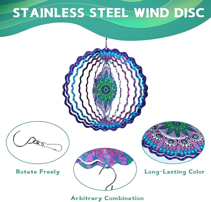 Stainless Steel Wind Spinner-2Pcs 10 in Indoor Outdoor Garden Decoration, Unique Gift for Women, Men, Holidays (A)