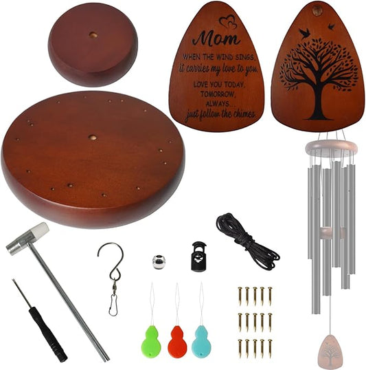 SPNKMJUJ Wind Chime Replacement Parts, 28 PCS Windchime Repair Kit Including Round Top, Clapper, Wind Catcher, 19.6FT Nylon Cord, DIY Wind Chime Supplies, Gift for Mom