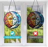 Sun and Moon Suncatcher Stained Glass Window Hanging - 8” Handmade Celestial Decor Suncatchers for Windows Hanging - Sun Catchers Indoor Window Wall Home Garden Decor Mothers Day for Mom Grandma Gift