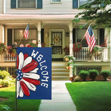 4th of July Garden Flag Patriotic Daisy Double Sided Yard Flag Burlap Welcome Independence Day House Banner Memorial Day Floral America Blue Garden Flags Outdoor Decoration 12x18 Inch