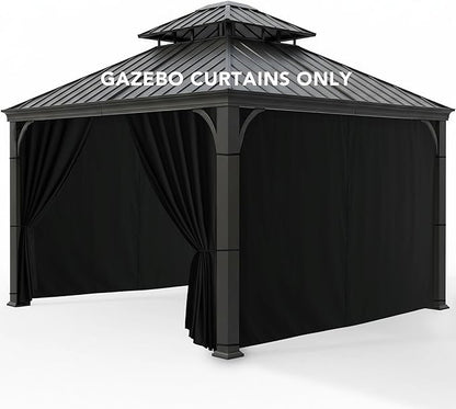 Gazebo Curtains Outdoor Waterproof - 10'Wx10'Lx7'H Weatherproof Patio Pergola Outside Curtains, Gazebo Universal Replacement Privacy Curtains, 4 Panels Sidewall Drapes with Zipper, Black