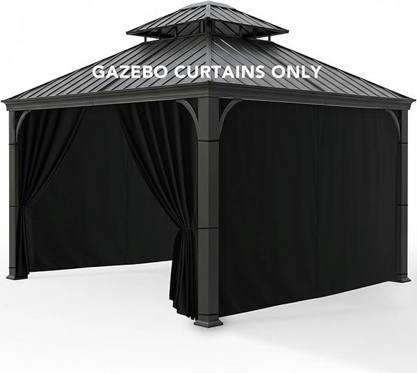 Gazebo Curtains Outdoor Waterproof - 10'Wx10'Lx7'H Weatherproof Patio Pergola Outside Curtains, Gazebo Universal Replacement Privacy Curtains, 4 Panels Sidewall Drapes with Zipper, Black
