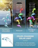 DOUBLEZHE Solar Wind Chime for Outside, Color Changing Dolphin Wind Chime Outdoor, Mom Gifts for Mothers Day Grandma Gift, Unique Garden Decor Colorful Patio Yard Party Decoration