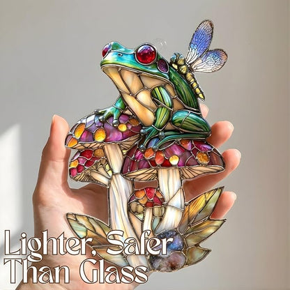 Frog Acrylic Suncatcher Indoor Colorful Window Hanging Ornament Outdoor Sun Catcher Panel for Home Decor Car Garden Crystal Gift Frog On Mushroom Suncatcher
