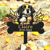 Personalized Pet Grave Marker St Bernard Burial Stake with Name & Date, Custom Outdoor Waterproof Metal Dog Grave Marker with Wings, Memorial Tombstone Garden Stake Yard Sign for Dogs