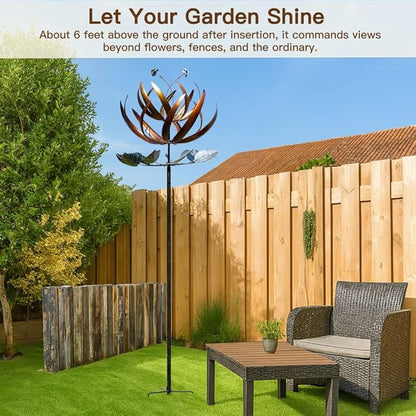 Pure Echo Wind Spinners for Yard and Garden, Wind Spinners Outdoor Large Metal, 84 inch Kinetic Wind Spinner & Wind Sculptures, Windmill Decor(Lotus)