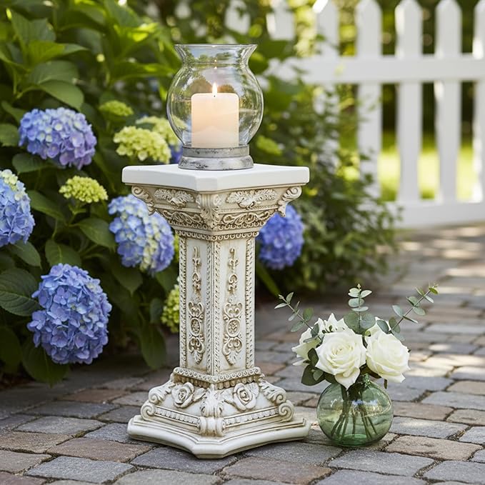Classic Roman Column Pedestal with Elegant Carvings, Resin Garden Pillar for Outdoor & Indoor Decor, 5x9 Inch Greek Style Columns for Statues, Plant Stands