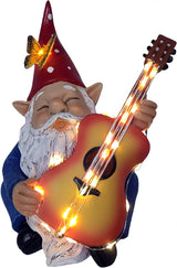 Funny Garden Gnome Statue Solar Hippie Gnomes Decorations Figurine Yard Ornament Gnome Playing Lighted Guitar LED Lawn Patio Porch Decor for Outdoor House Housewarming Gifts for Women