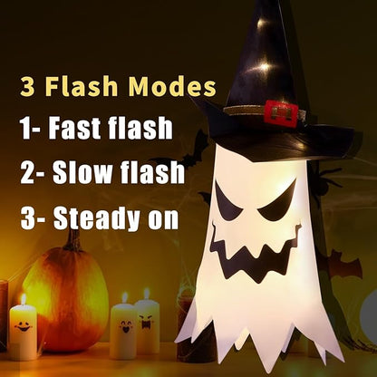 Halloween Decorations Outdoor Halloween Decor Hanging Outdoor Glowing Ghost Witch Hat Decorations Indoor Ornaments for Home Tree Garden Yard (4Pcs)